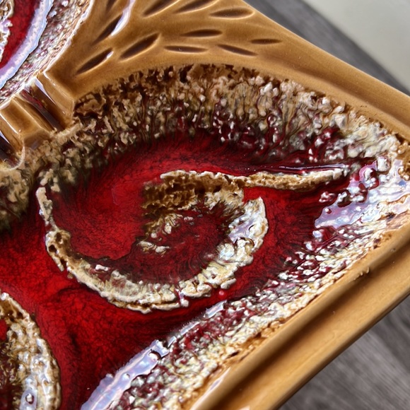 Vintage Mid Century 70’s Ashtray Browns & Red Drip Glasé - Picture 4 of 9